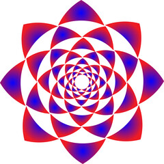 Abstract geometric flower mandala with red and blue gradient petals