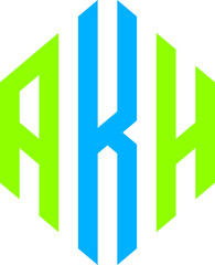 AKH letter logo modern geometric monogram in blue and green