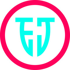 FT letter logo modern monogram emblem in cyan and pink circle