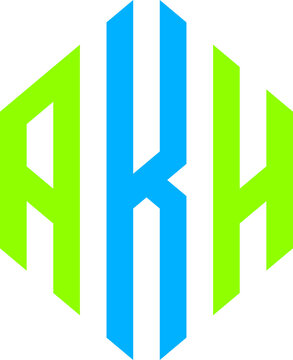 AKH letter logo modern geometric monogram in blue and green