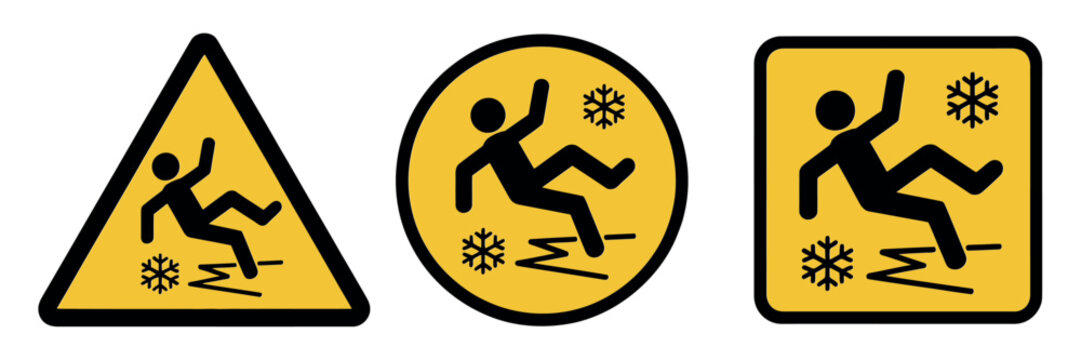 Ice Slippery Surface Sign Vector Illustrating Caution for Snow, Ice, and Wet Floor Hazards on Roads and Public Areas