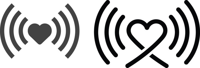 Heart signal icon representing love and connection, with a second graphic depicting a heart intertwined with a ribbon and signal waves symbolizing care and communication