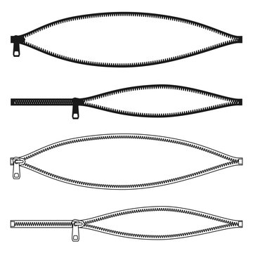 silhouette of zipper bag open set vector illustration isolated on white background.