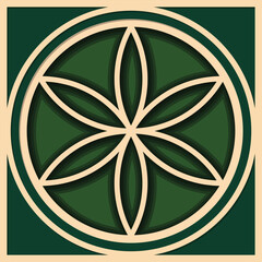 Flower of life papercut. Layered paper cut style, Shadow Box 