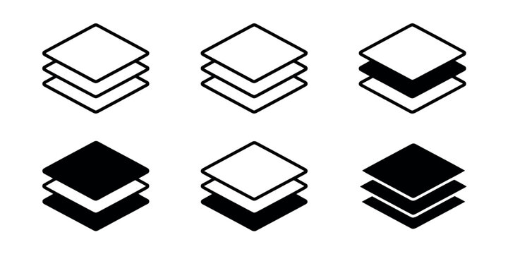 Layers Icon Vector Set Representing Levels, Tiers, Sheets, and Material Stacks for Business and Technology