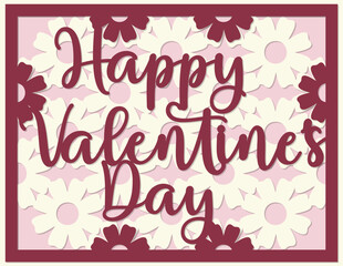 Happy Valentine's Day template. Layered Love You. Layered paper cut Flowers and Butterflies. Paper cut out design. Shadow box style.