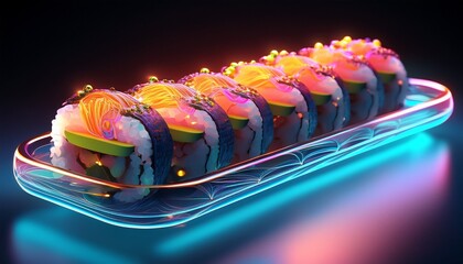 futuristic glowing sushi roll