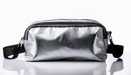 silver sealed daypack pouch bag mockup perfect for showcasing your design isolated on solid white background in