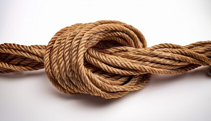 twisted brown rope natural fiber isolated on solid white background form