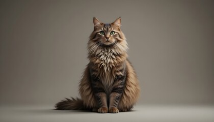 Obraz premium Majestic longhaired brown tabby cat sitting elegantly