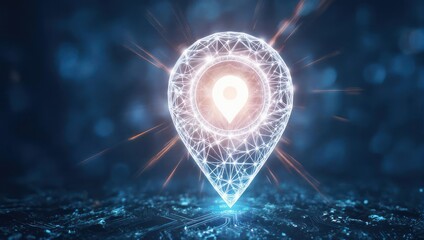 Digital location pin, glowing network