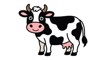 Fototapeta premium Happy Cow Illustration: A cheerful cartoon illustration of a dairy cow with a friendly expression.