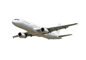 Obraz premium Airplane flying in clear sky isolated on transparent background