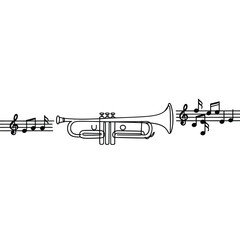 Trumpet illustration with musical notes a black and white artistic rendition © Pixel Loft
