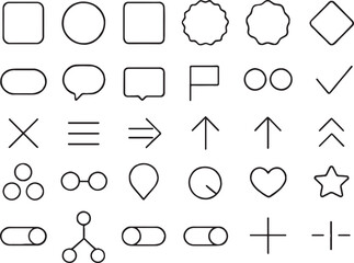 Flat Outline UI Elements &ndash; 32 Consistent Black Line Vector Shapes for Interface Systems With Transparent Background 