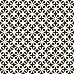 Vector seamless pattern with geometric leaf and floral star shapes. Simple oriental texture with minimal grid, diamonds, rhombuses. Monochrome background. Repeated design for decor, textile, cloth