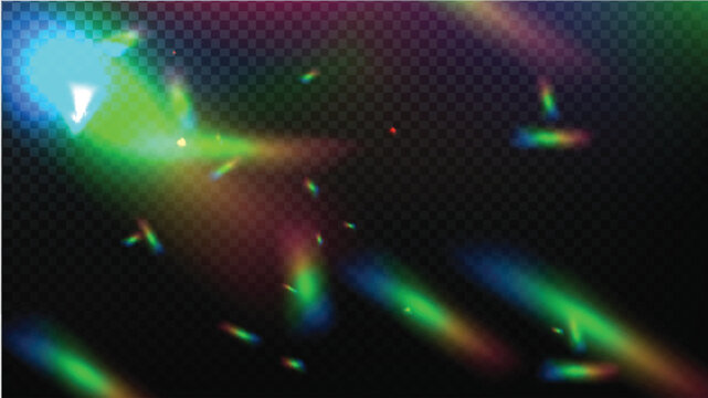 PNG Crystal Prism Light Effect Sparkle Glare Reflection Overlay. Glass Banner Optical Rainbow Lights, Chromatic Streak Rainbow Effect, Falling Confetti