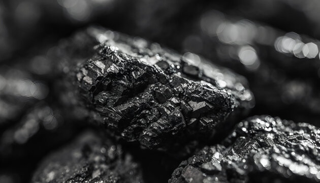Close-up Macro Shot of Black Coal Rocks Texture.