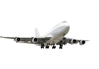 Obraz premium Large passenger jet in flight isolated on transparent background