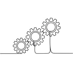Continuous line drawing of interconnected gears representing mechanics and technology