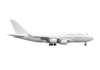 Obraz premium Large passenger airplane in flight isolated on transparent background