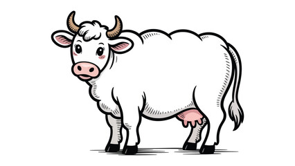 Fototapeta premium Dairy Cow Illustration: A charming, hand-drawn illustration captures a serene dairy cow, highlighting the creature's gentle demeanor.