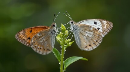Obraz premium Two butterflies resting on a leaf