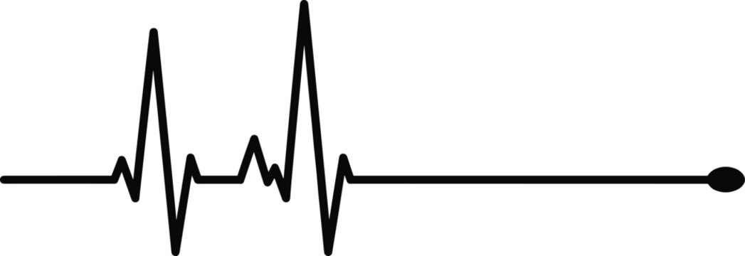 Electrocardiogram flatline with terminal dot symbolizing end of life, cardiac arrest, medical emergency and mortality awareness in healthcare