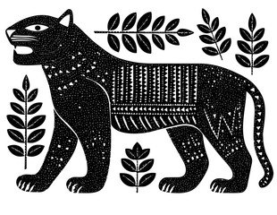 Aztec tribal, Inca, Incan Tribal Puma aztec loin woodcut black panther