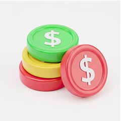 Bright Dollar Symbol Coins Stacked and Leaning Modern Financial Economy Icon