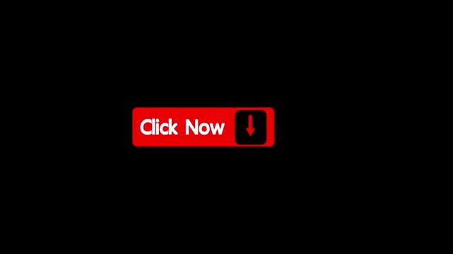Click now button animation on transparent background. Click now button click animation sign.