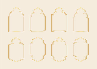 Islamic Arch Frame Collection with Gold Outline on Beige Background