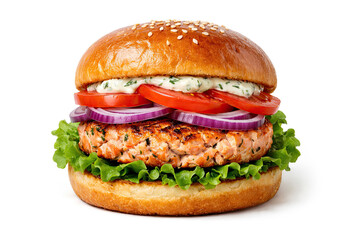 Delicious Sa;mon Bruger Isolated on a White Background 