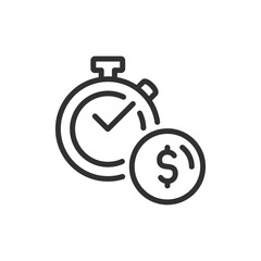 Stopwatch with dollar sign, linear icon. Time value and cost efficiency concept. Line with editable stroke.