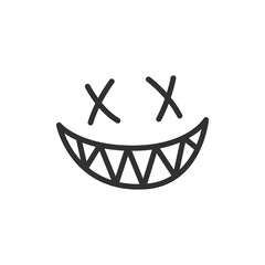 Creepy smiling face, linear icon. Horror emotion and scary expression. Line with editable stroke.