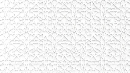 Elegant White Geometric Islamic Pattern with Embossed 3D Effect