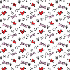 Valentines day vector seamless pattern. Doodle hand drawn illustration of cute romantic love background.