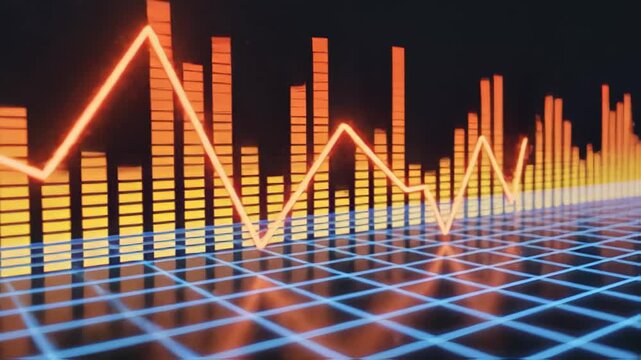 Abstract audio visualizer with bars and glowing waveform illustration