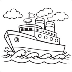 Obraz premium Transportation vehicles coloring page set, kids activity book vector illustration.