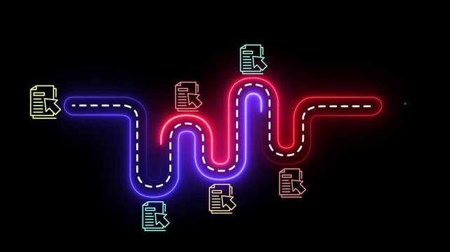 E document management concept on the black background. Online documentation database, paperless office idea. Storage, tracking and sharing digital documents. Motion graphics of online file. 4k video.