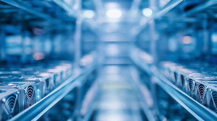 Detailed view of GPU racks in data center, featuring cutting-edge cooling and lighting technology for optimal AI computational performance, artificial intelligence hardware infrast