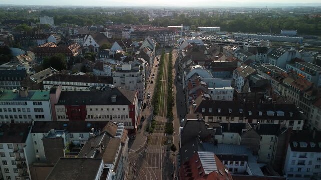 Aerial view of Strasbourg's central square, showcasing European architecture and a tranquil late afternoon ambiance