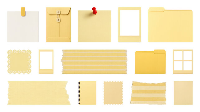 PNG Assorted yellow stationery items collection, element set on transparent background