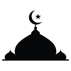 Black silhouette of a mosque dome with crescent moon and star islam