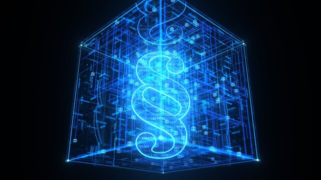Digital Law Symbol in Futuristic Virtual Data Space. 3d illustration.