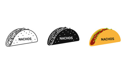 Nachos taco variations in black and white and color illustrations
