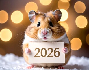 Cute hamster holding 2026 sign card.