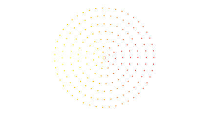 Abstract circular pattern of dots with a warm yellow to red gradient, conveying energy and movement on a white background