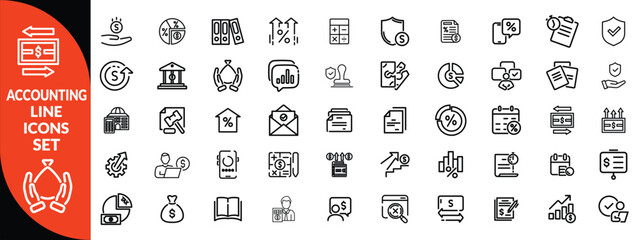 Accounting and taxes line icons collection. Big UI icon set in a flat design. Thin outline icons pack. big icon set . Vector illustration EPS10