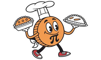 Playful Pi Day Chef Cartoon Characters Holding Pies .